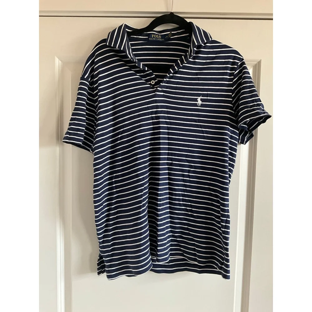 Polo Ralph Lauren navy blue and white striped short-sleeve polo shirt Large